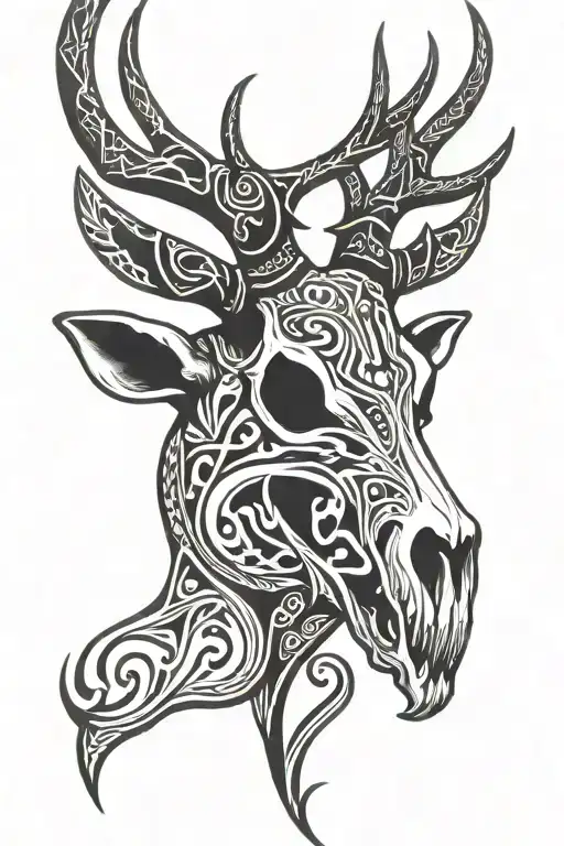 elk skull with antlers tattoo design idea