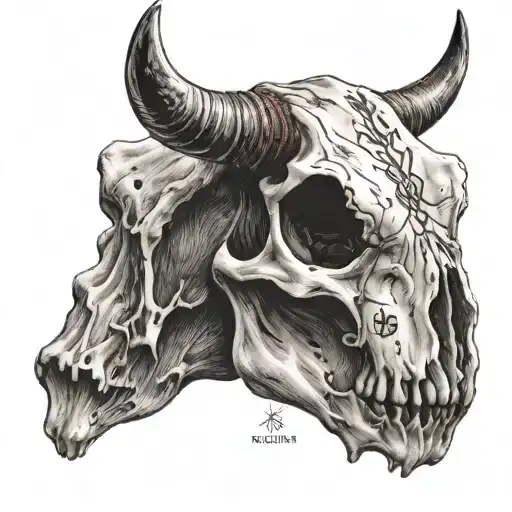 cow skull with brand logo tattoo design idea