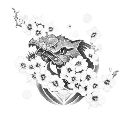 katana with cherry blossoms tattoo design idea