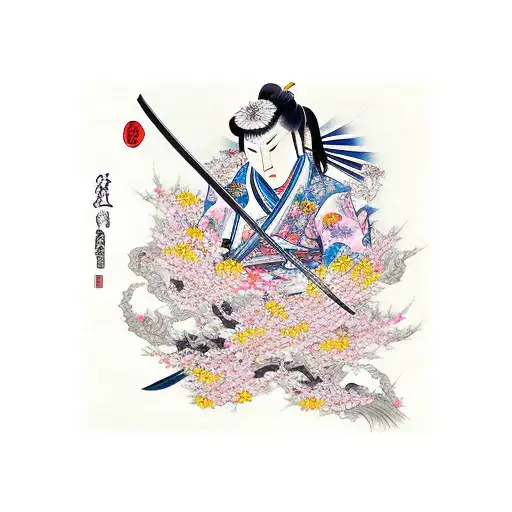 katana with cherry blossoms tattoo design idea