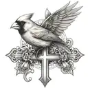 cardinal and cross tattoo design idea