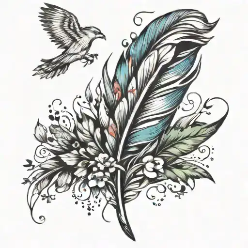 feather with birds tattoo design idea