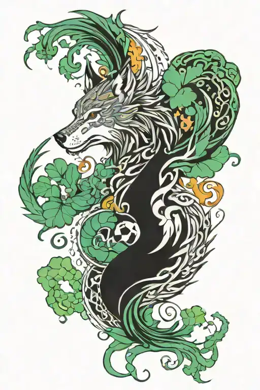 wolf, dragon, phoenix, yin yang symbol, 4 leaf clover, semi colon symbol tattoo design idea