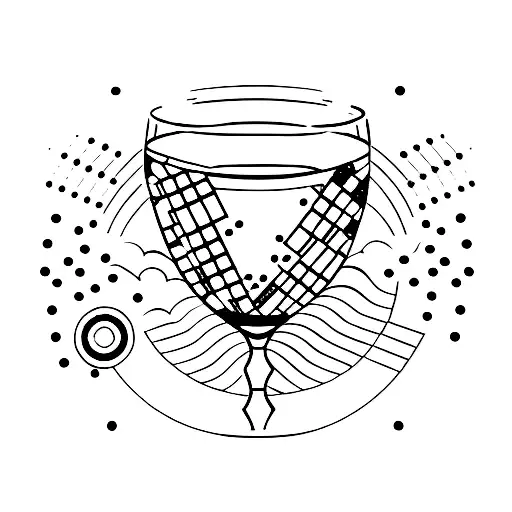 A wine glass with a moon reflection and computer binary code as the wine tattoo design idea
