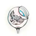 A wine glass with a moon reflection and computer binary code as the wine tattoo design idea