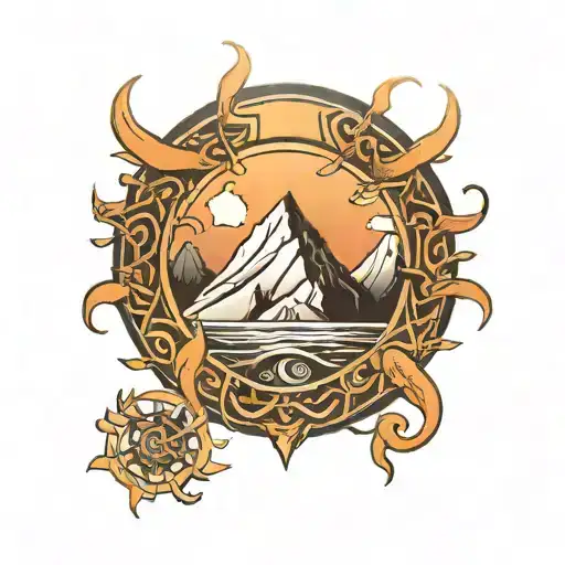 For a cohesive, single-piece tattoo that blends all of these elements seamlessly, imagine this: 	•	Central Focus: Mounta tattoo design idea