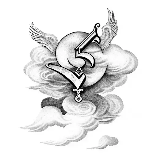 clouds with name and roman numerals tattoo design idea