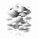 clouds with name and roman numerals tattoo design idea