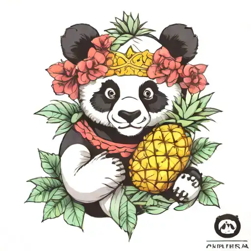 3D panda and pineapple combination. tattoo design idea