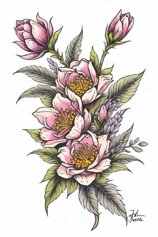 mimosa, tulip and lavender tattoo design tattoo design idea