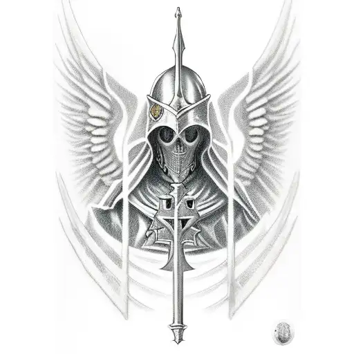 hooded knight in graveyard tattoo design idea