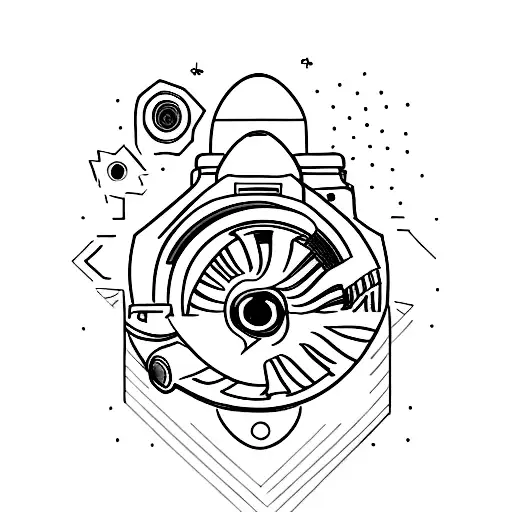 A minimalist tattoo of a camera lens capturing a breathtaking view of the sky over a mountainous landscape tattoo design idea