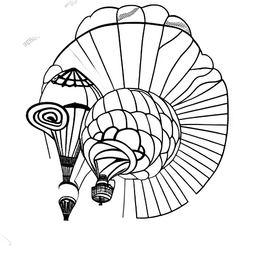 A minimalist tattoo of a hot air balloon soaring above a mountain range tattoo design idea
