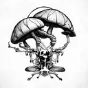 a skeleton and a tent with psychedelic mushrooms and colors  tattoo design idea