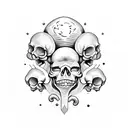 upside down skull with mushrooms growing out of it with 5meo dmt molecule chain in the background  tattoo design idea