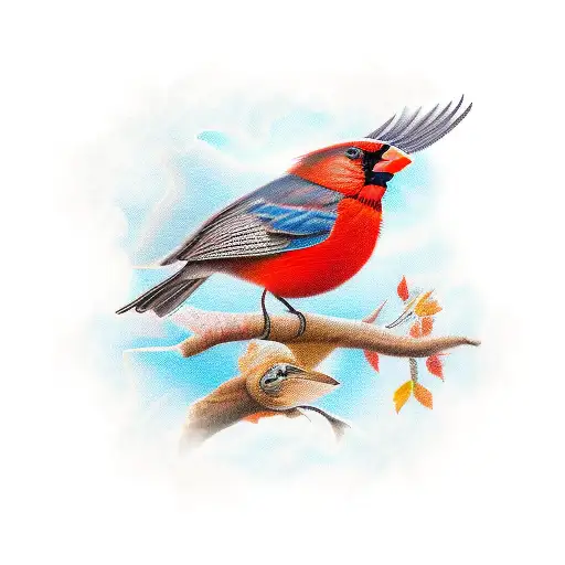 Virginia state frame with red North cardinal tattoo design idea