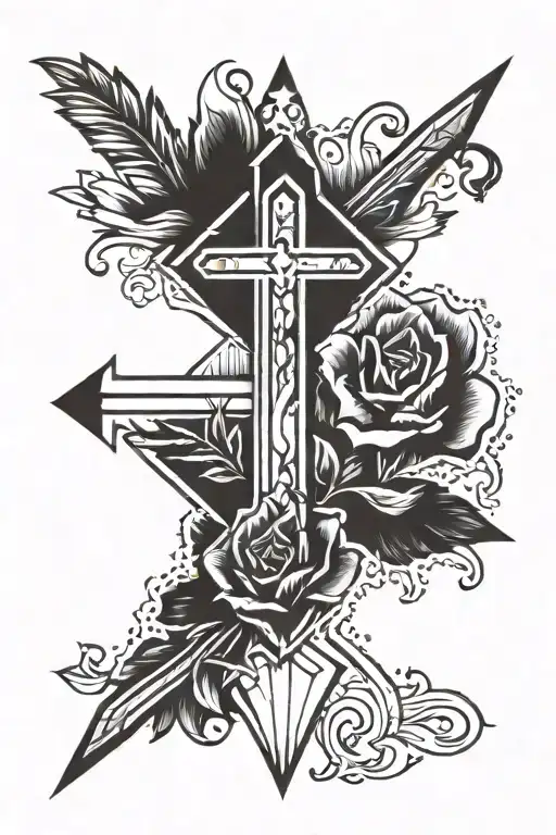 , March 23 and across arrow going downward with a cross with motivational or biblical simple with bold black tattoo design idea