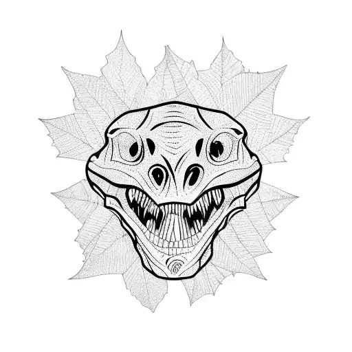dinosaur's skeleton with leaves tattoo design idea