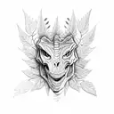 full dinosaur's skeleton with leaves tattoo design idea