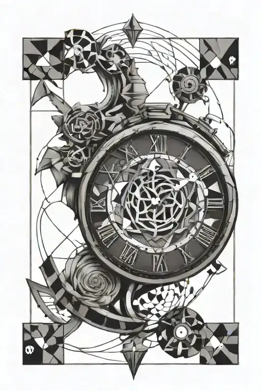 clock, strength, heart, courage, tattoo design idea