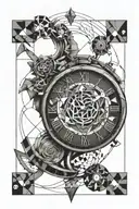 clock, strength, heart, courage, tattoo design idea