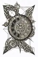 clock, strength, heart, courage, tattoo design idea