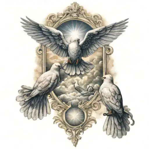 heavens gates, doves flying tattoo design idea