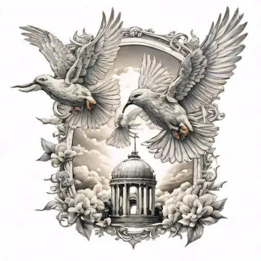 heavens gates doves flying tattoo design idea