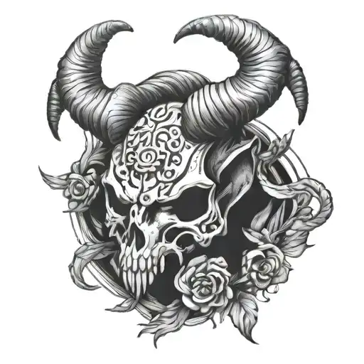 aries skull tattoo design idea