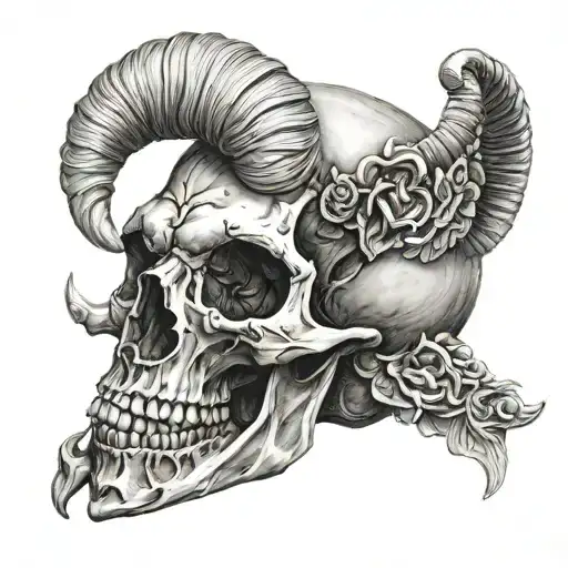 aries skull tattoo design idea