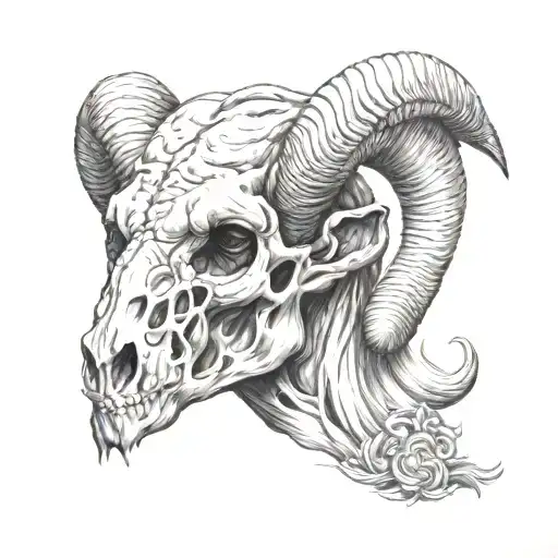 aries head skull soft tattoo design idea