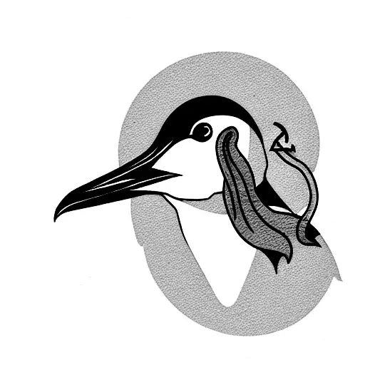 arctic seabird with breast cancer ribbon in mouth tattoo design idea