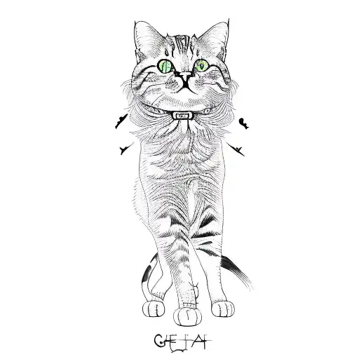 a cat with green eyes tattoo design idea