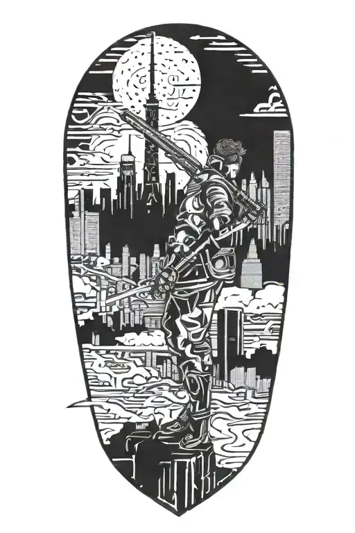 cyberpunk edgerunner katana night city skyline made tattoo design idea
