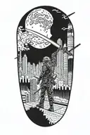 cyberpunk edgerunner katana night city skyline made tattoo design idea
