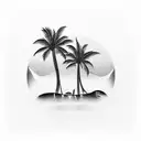 waves music 5150 palm trees beach tattoo design idea