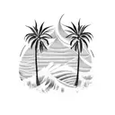 waves music 5150 palm trees beach tattoo design idea