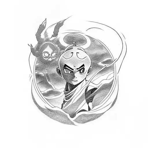 Aang the last airbender with Momo and Appa tattoo design idea