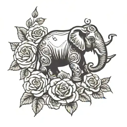 A traditional tattoo design of an elephant surrounded by roses and dirt bikes tattoo design idea