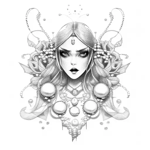 maiden dressed with silks and pearls tattoo design idea