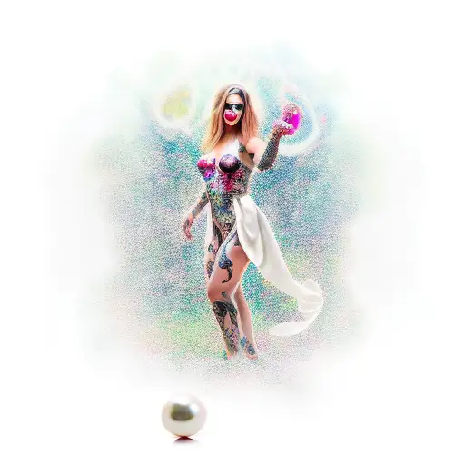 full body maiden dressed with silks and pearls tattoo design idea