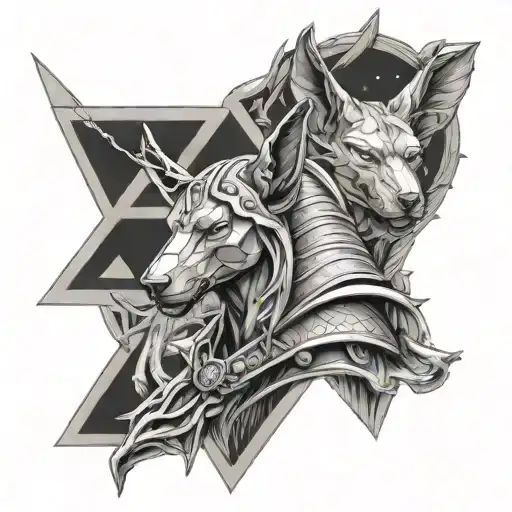 triangle space singularity Anubis  hell fire  tattoo design idea