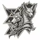 triangle space singularity Anubis  hell fire  tattoo design idea