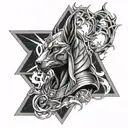 triangle space singularity Anubis  hell fire  tattoo design idea
