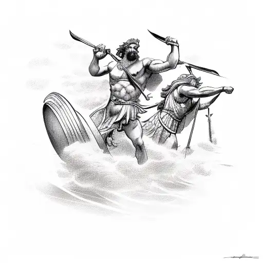 mythical odysseus fighting the sirens tattoo design idea