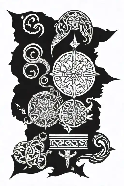 Norse pagan based forearm tattoo with tribal style with the names Morgan, Harmer, Wright and West mixed into it tattoo design idea