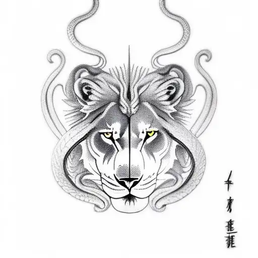 snake & wolf & lion group tattoo design idea
