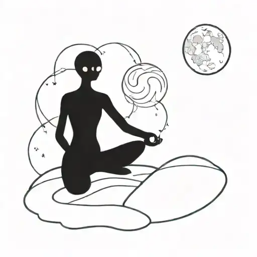 A serene alien meditating under a full moon tattoo design idea