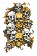 7 skulls in honeycomb pattern tattoo design idea
