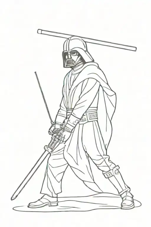 anakin lightsaber and darth vader lightsaber not ignited in a comic book panel tattoo design idea